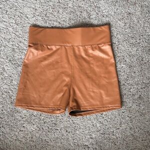 High-Waist Faux Leather Tan Women’s Shorts